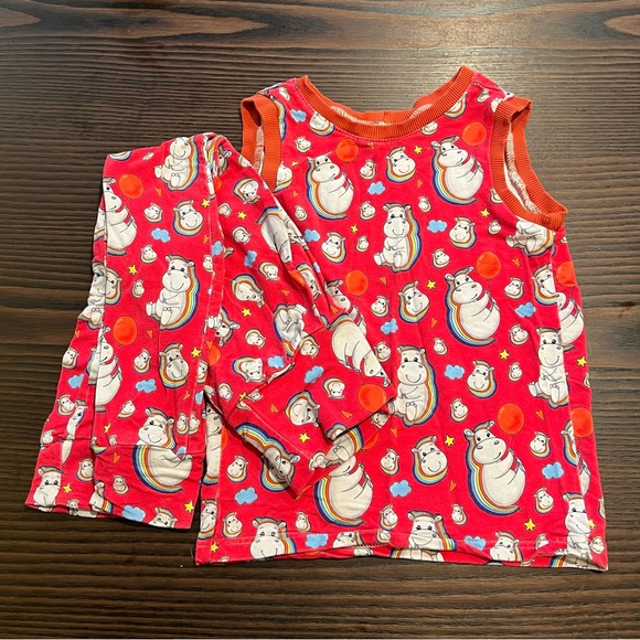 Custom Made Organic Cotton Pajamas Kawaii Rainbow Hippo Size 6 - Picture 1 of 7